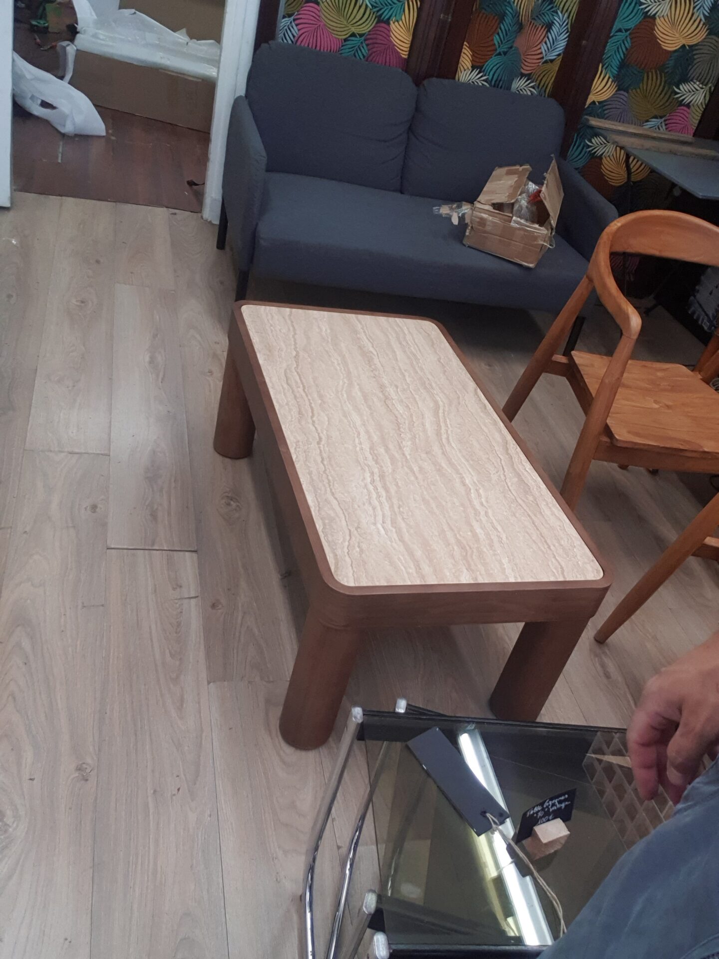 Table basse travertin et peau de noyer – Image 3