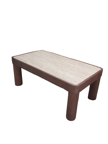 Table basse travertin et peau de noyer