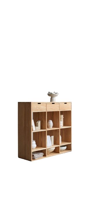 Bibliothèque meuble rangement Miho en chêne massif