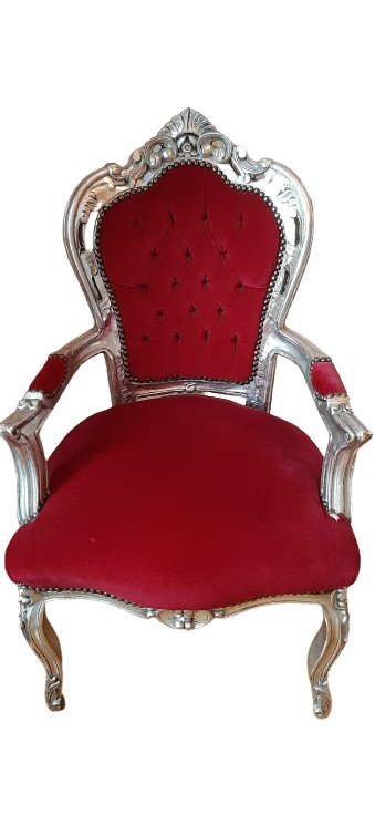 fauteuil style louis XVI velours bordeaux et argent