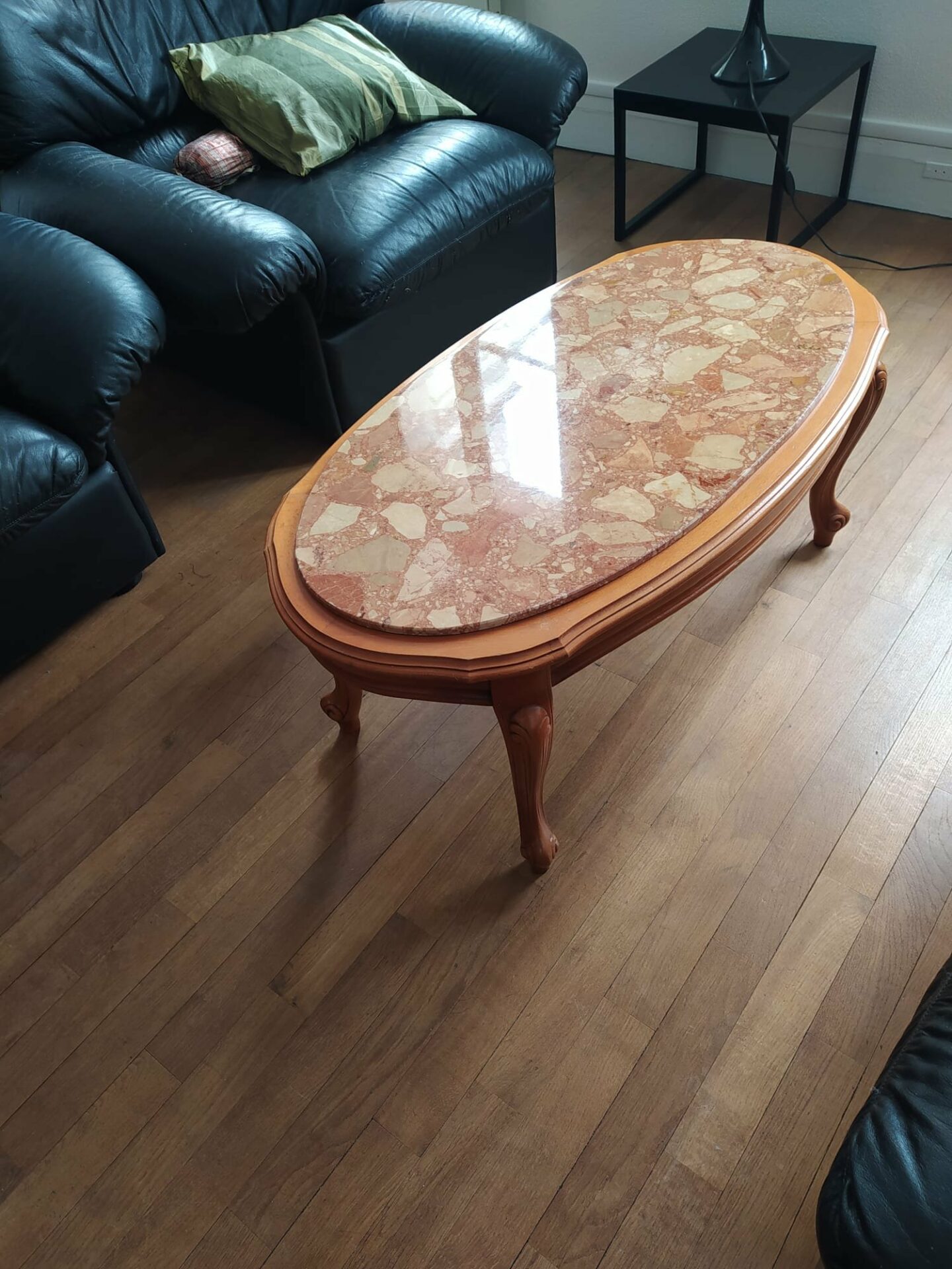 Table basse ancienne bois et marbre – Image 2