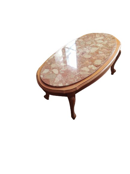 Table basse ancienne bois et marbre
