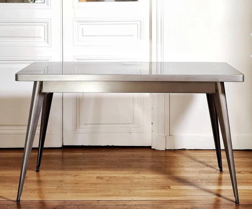 Tabl Tolix 55 en tôle d' acier lustré vintage – Image 2