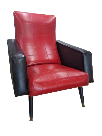 Fauteuil années 60 skaï noir et rouge