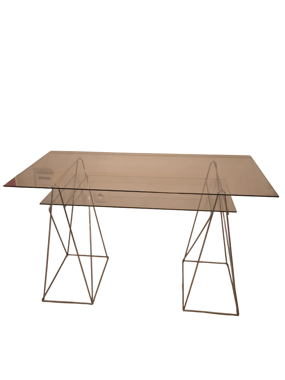 Bureau en verre avec pieds tréteaux métal