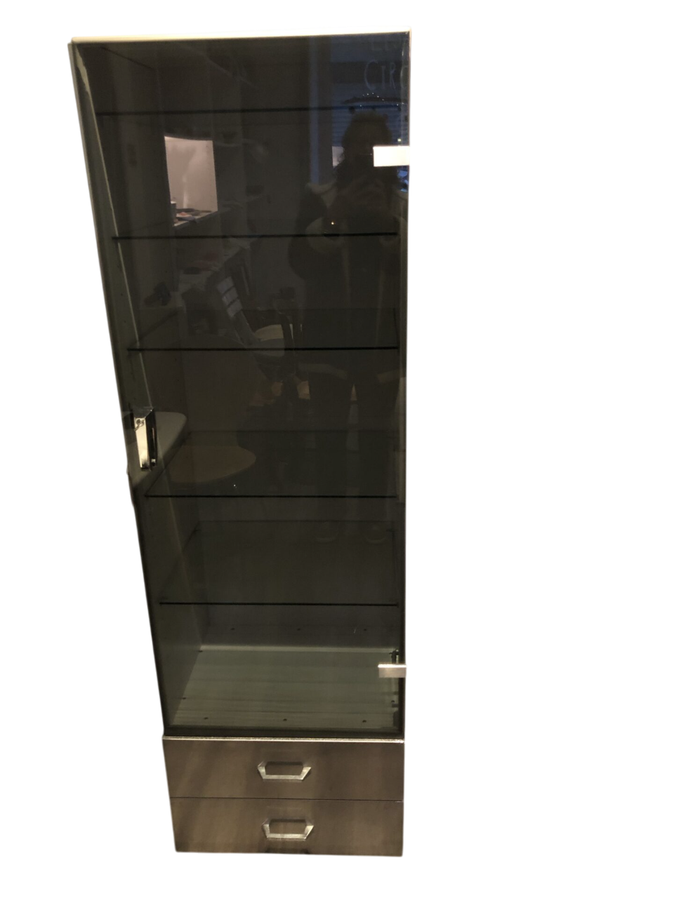 Meuble de métier : Étagères en verre, Tiroirs en metal – Image 2