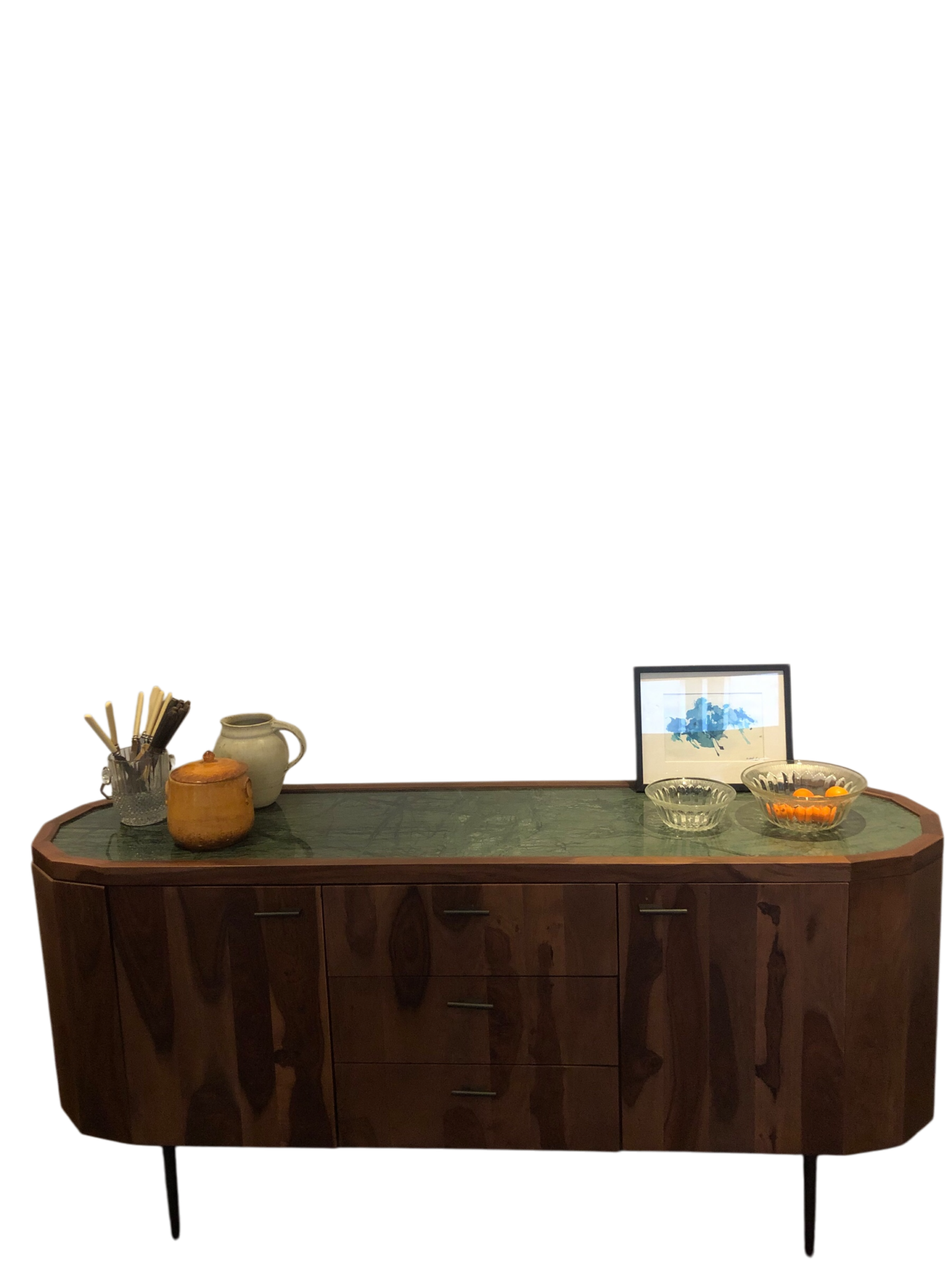 Enfilade Buffet Console. JADE. Palissandre et marbre vert