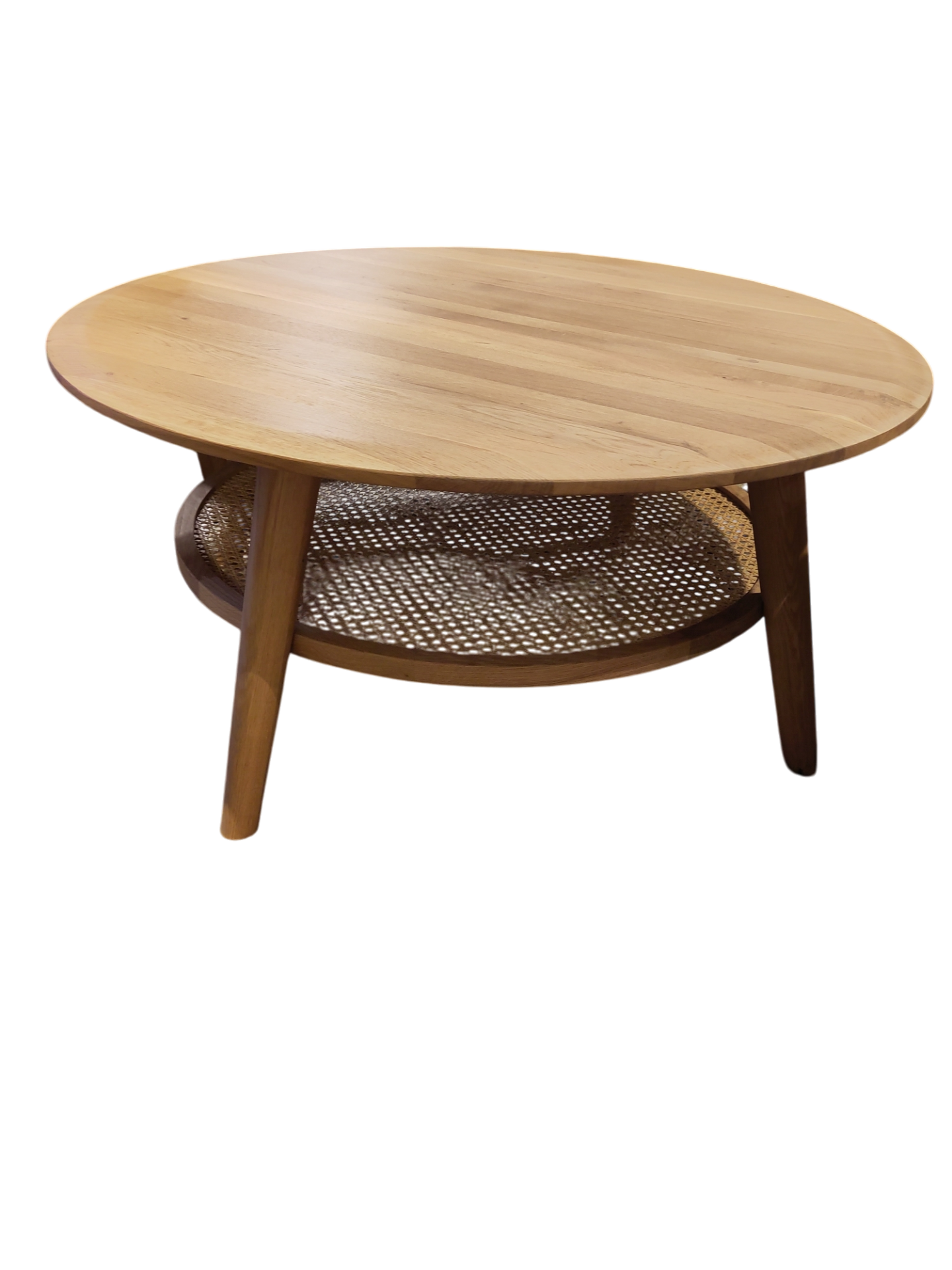 Table basse ronde ANNOT en chêne et cannage