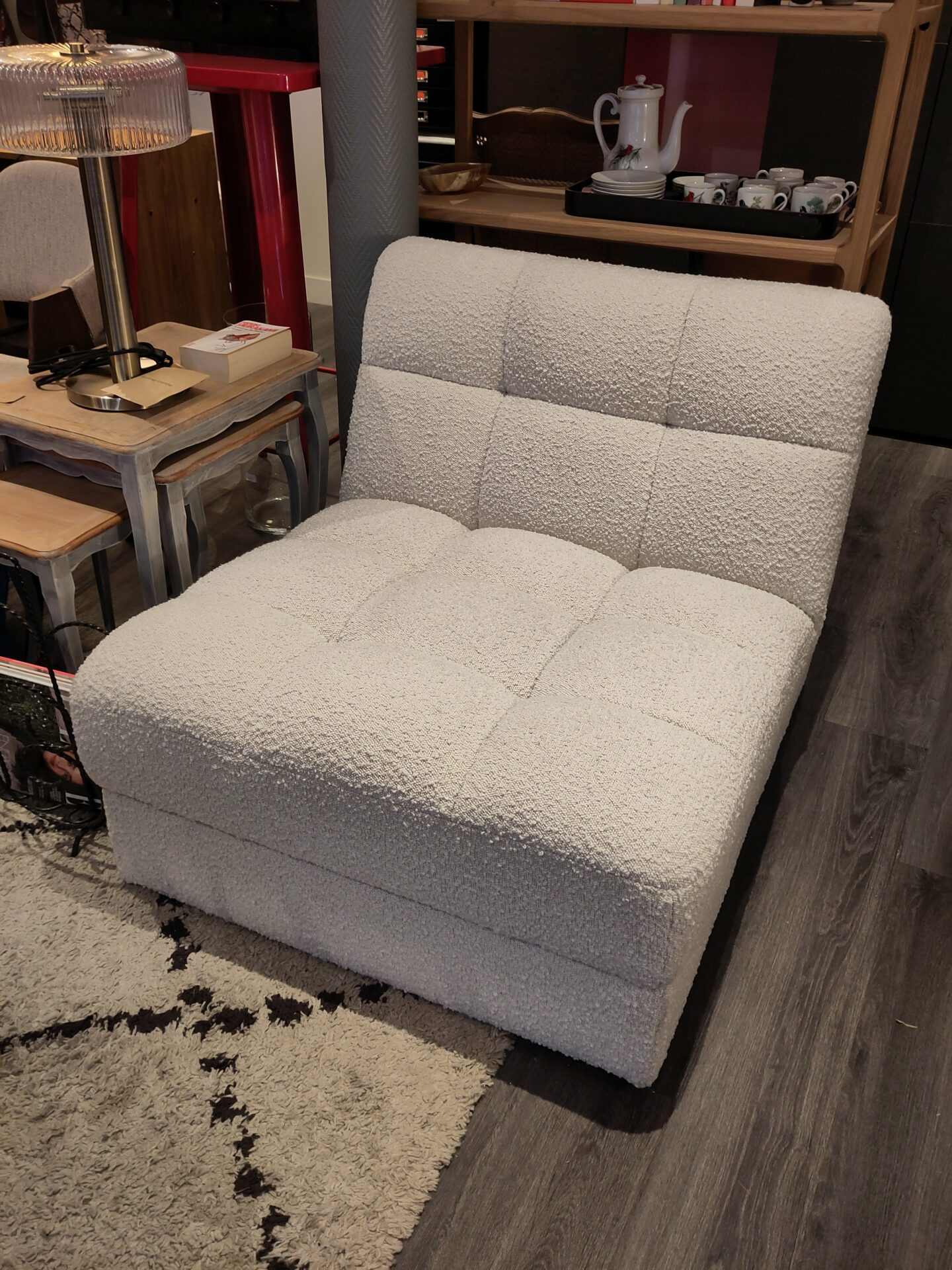 Fauteuil modulable blanc avoine bouclé PAUL – Image 2