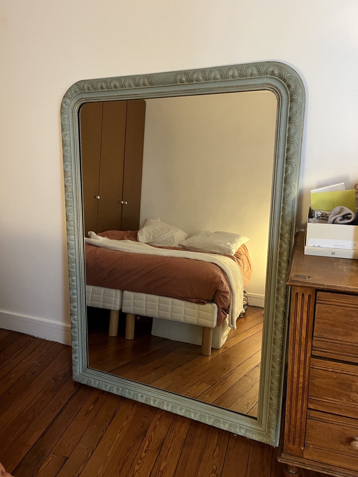 Grand miroir trumeau ancien bleu vert – Image 2