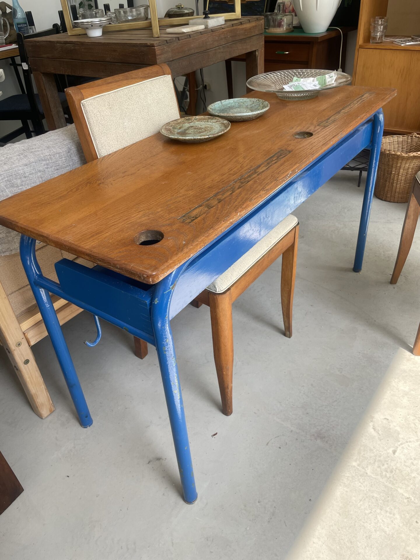 Double bureau d’écolier vintage bleu – Image 4