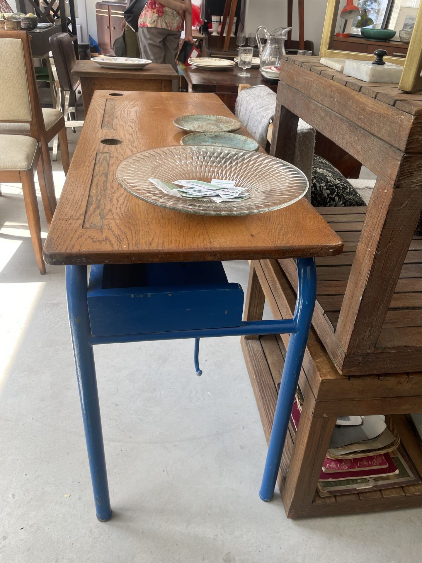 Double bureau d’écolier vintage bleu – Image 3