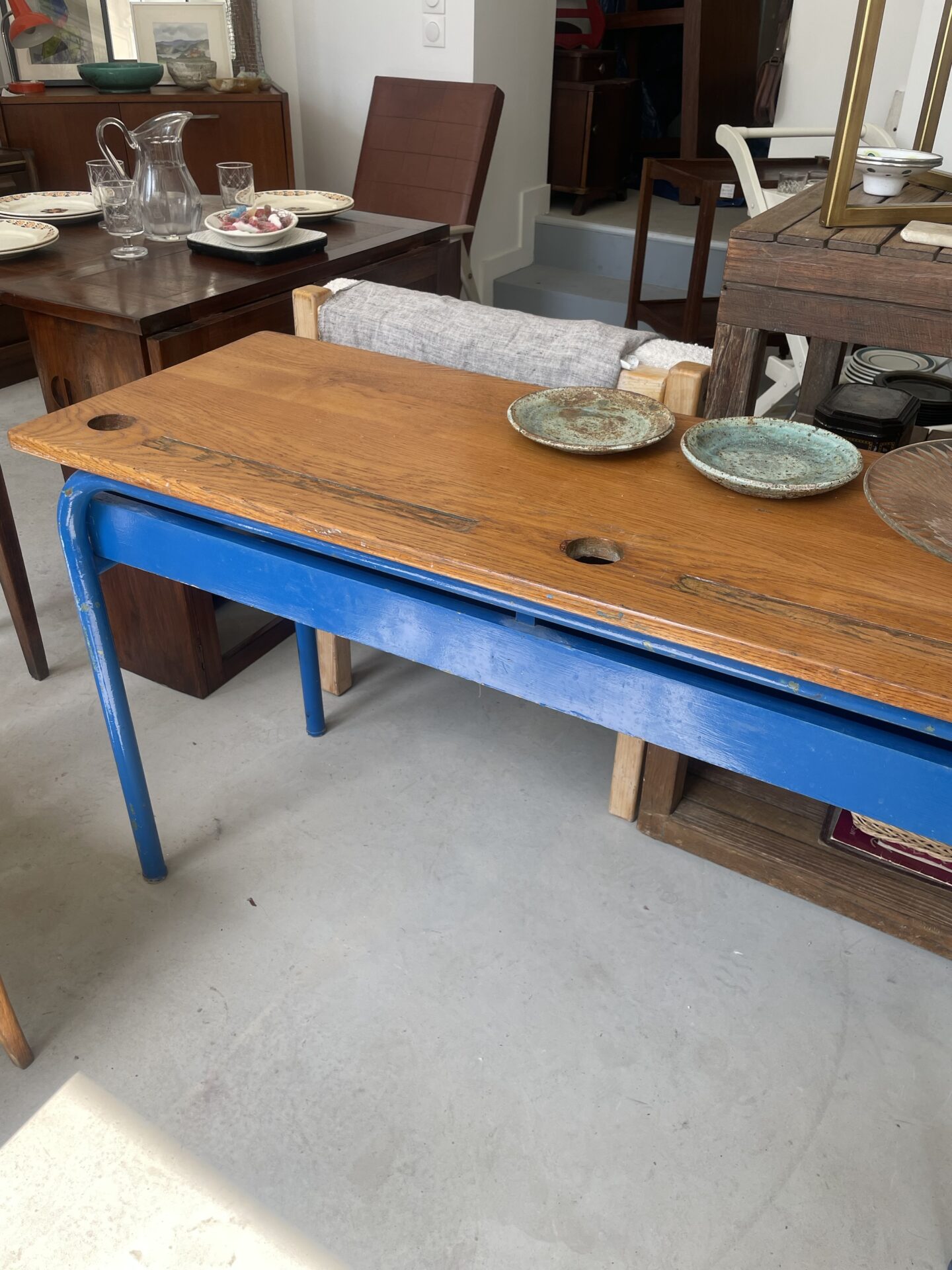 Double bureau d’écolier vintage bleu – Image 2