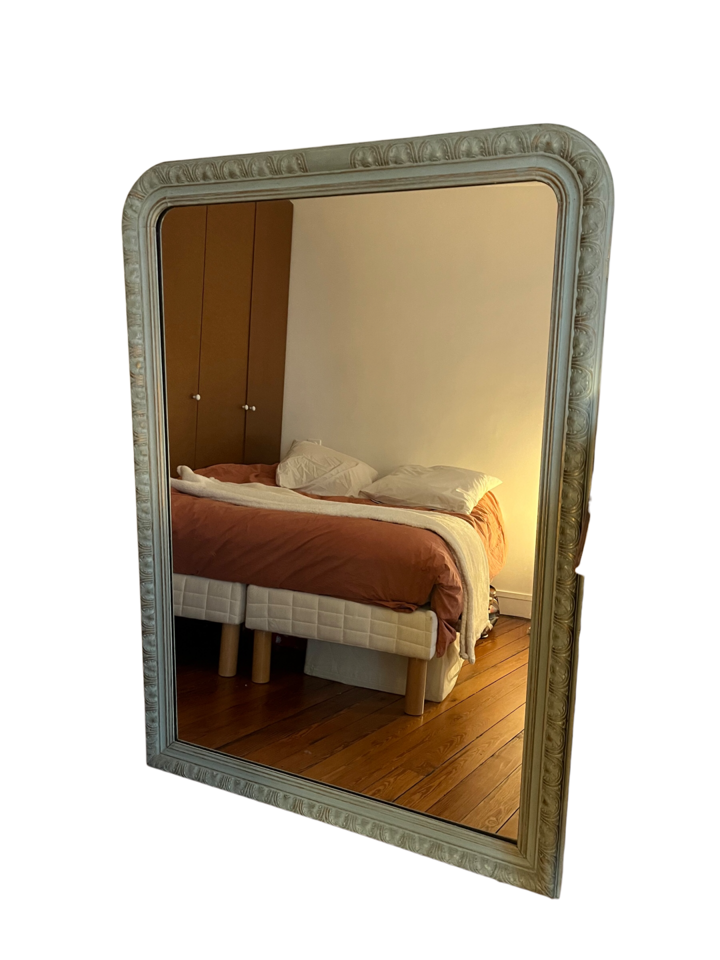 Grand miroir trumeau ancien bleu vert