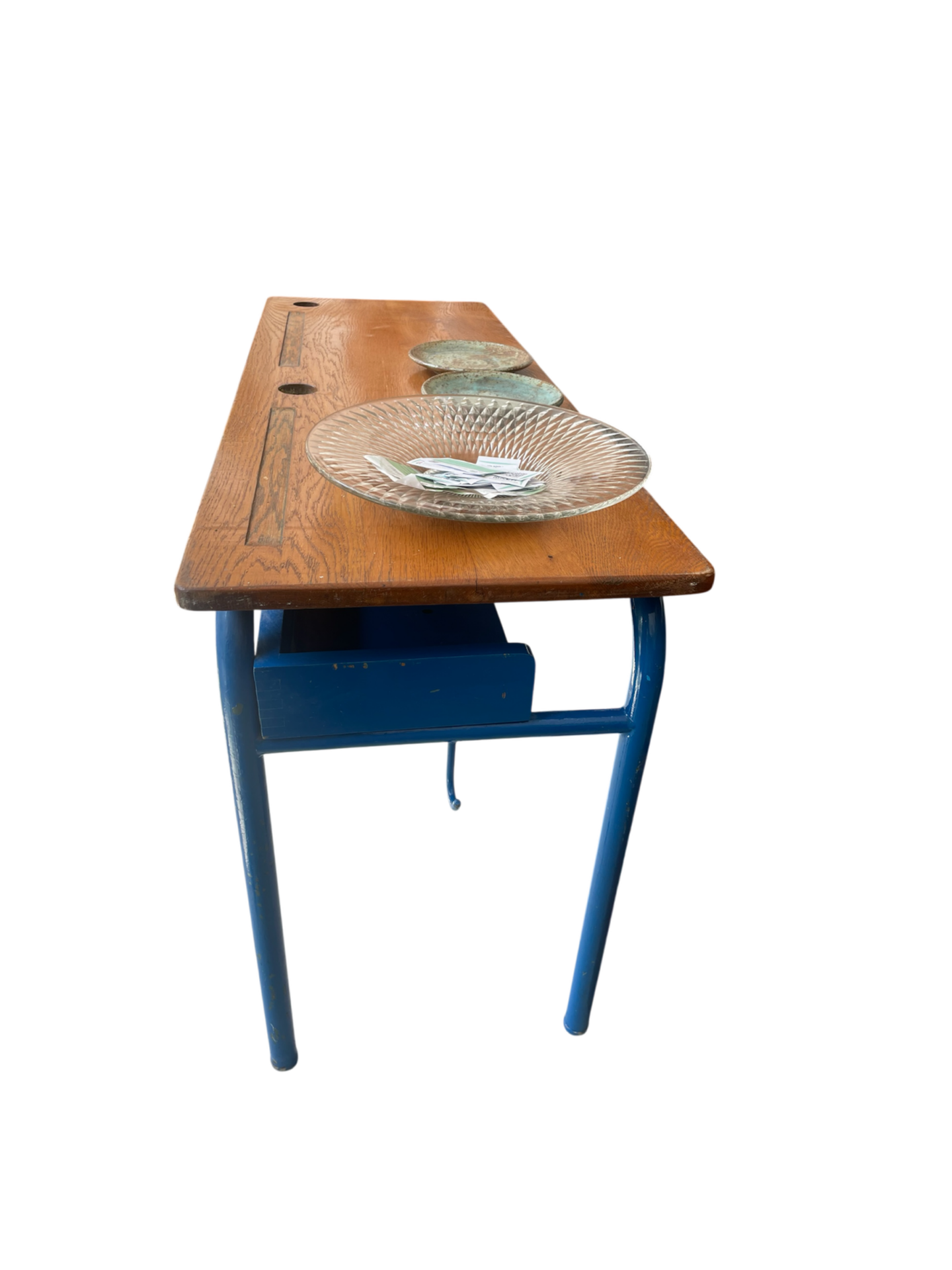 Double bureau d’écolier vintage bleu