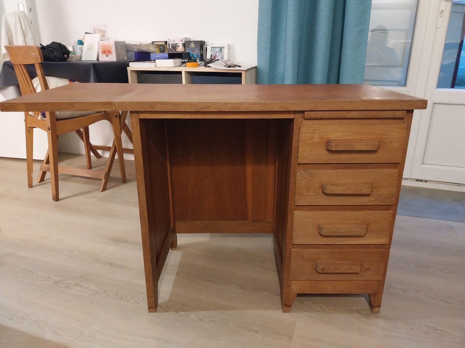 Bureau d’enfant (primaire - collège) en bois avec tiroirs et rabat – Image 2
