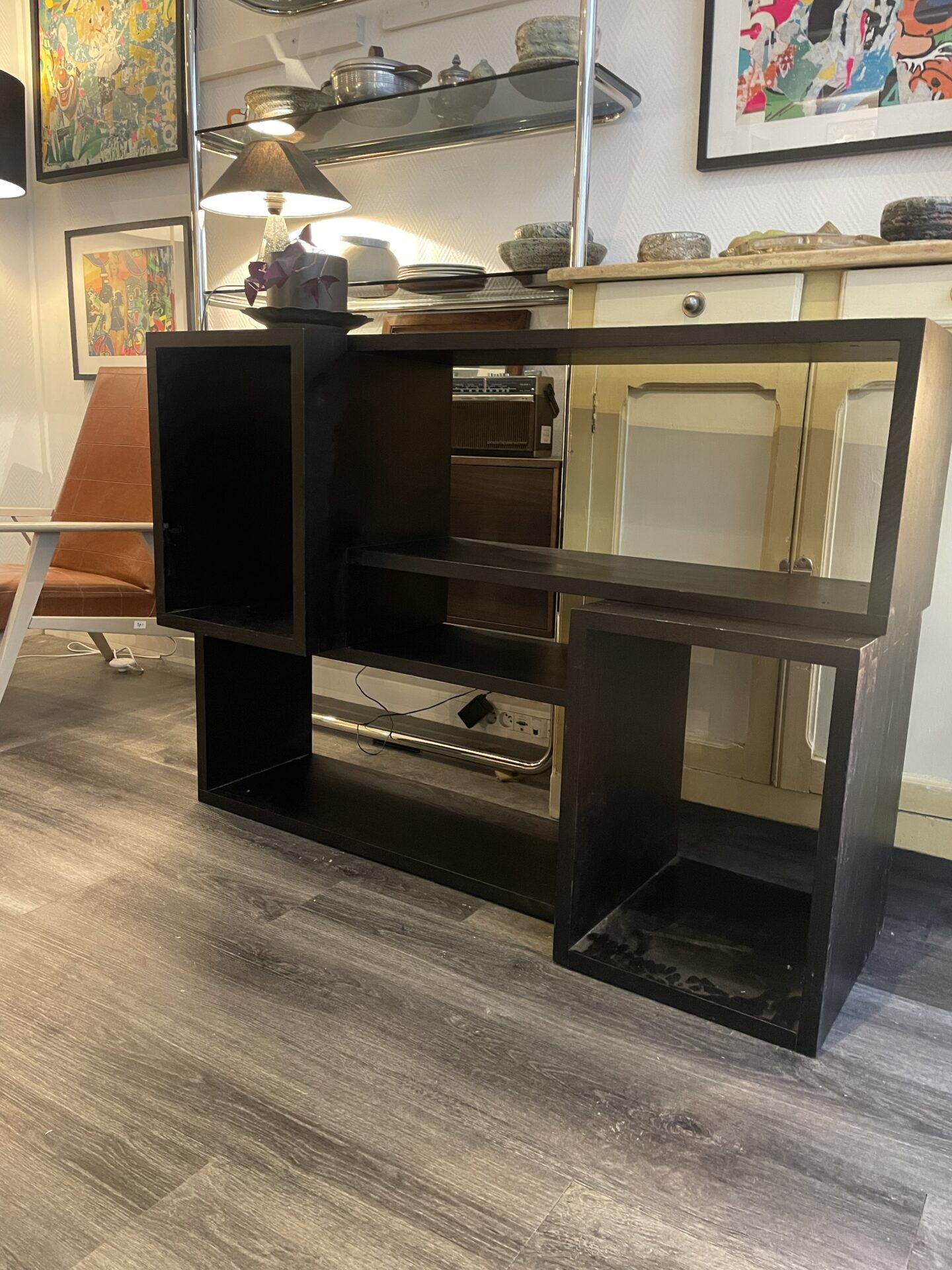 Étagères / meuble tv / séparateur de pièces en bois noir – Image 3