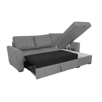 Canapé d'angle convertible 3/4 places en tissu gris