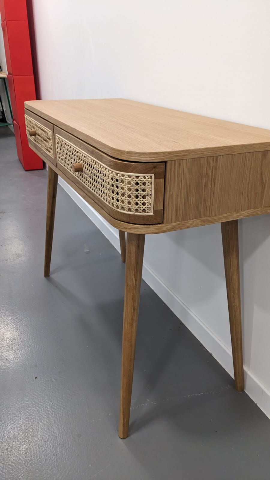 Coiffeuse 2 tiroirs chêne et rotin JUNON – Image 4