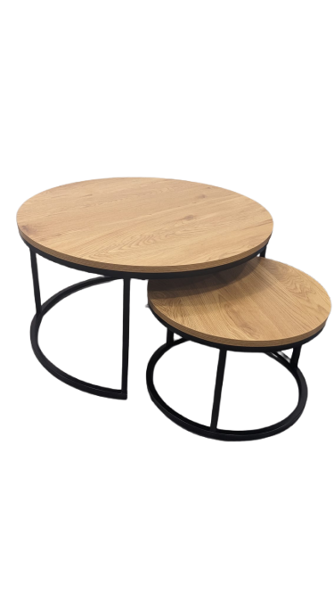Lot de 2 tables basses gigognes en chêne, Hiba