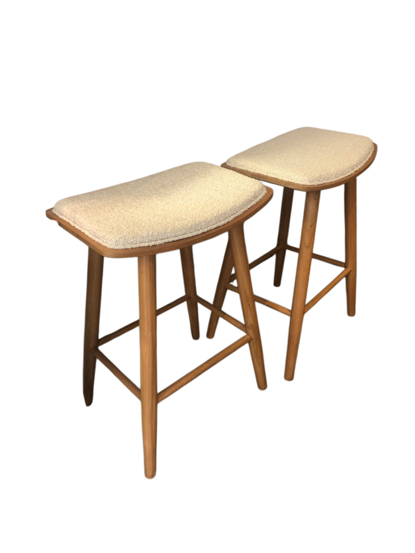 2 tabourets de bar en teck et tissu bouclette AMBRE