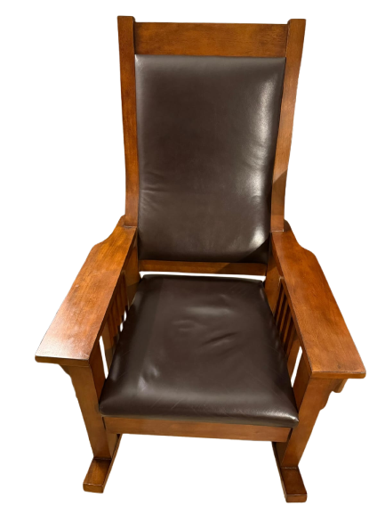 Fauteuil Rocking Chair en Bois et Cuir