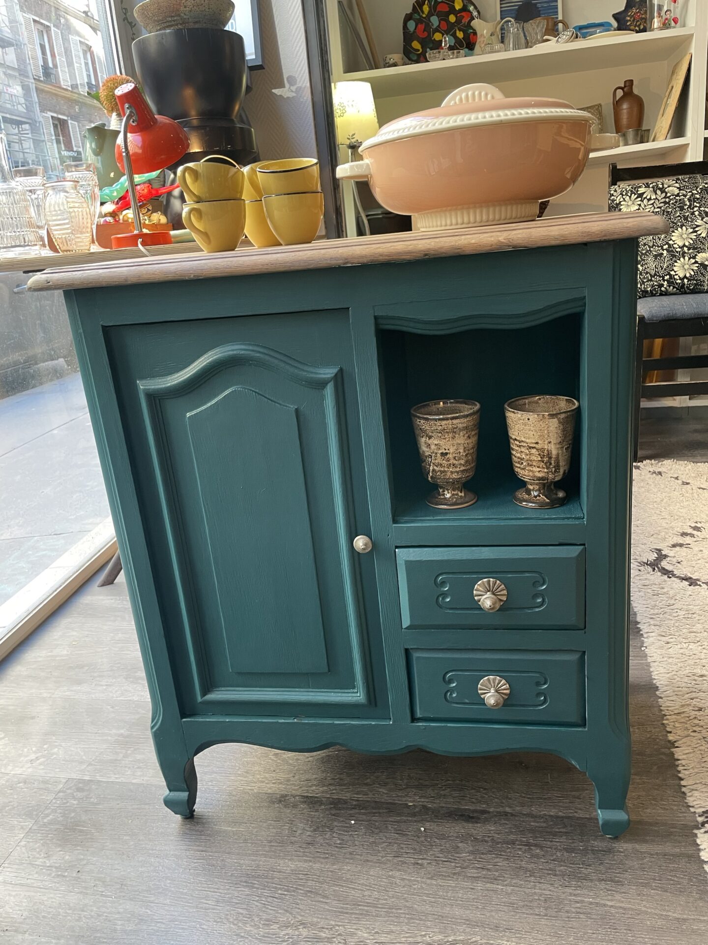 Petit meuble d’appoint bleu canard – Image 4