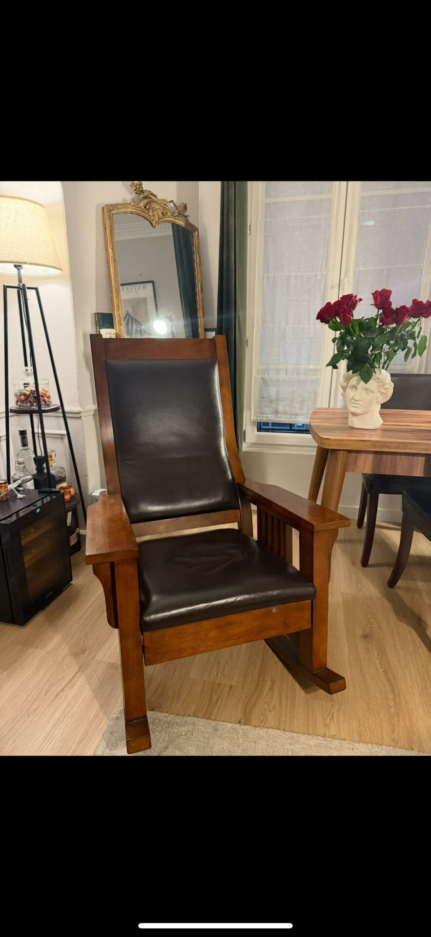 Fauteuil Rocking Chair en Bois et Cuir – Image 5