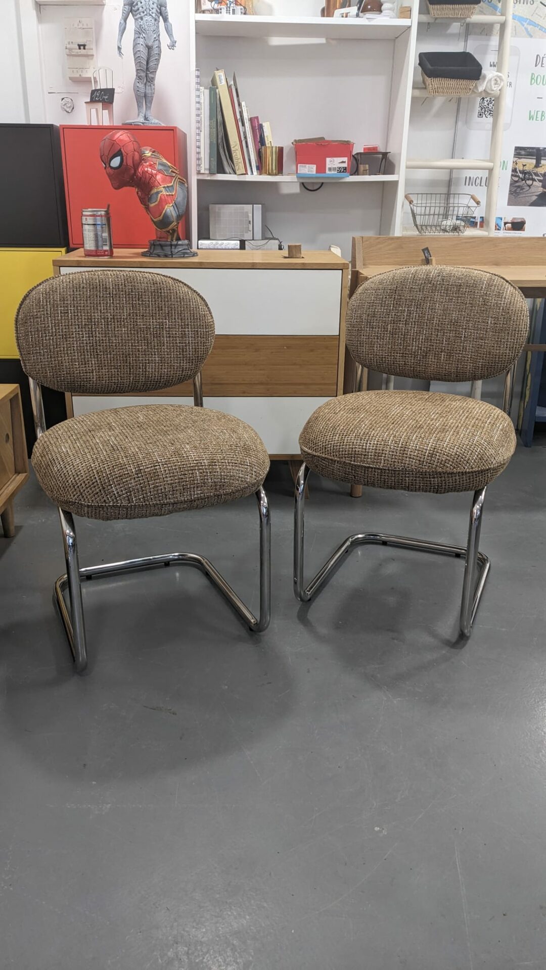 Paire de Chaises, Tweed marron caramel & métal chromé AMBERTA – Image 2