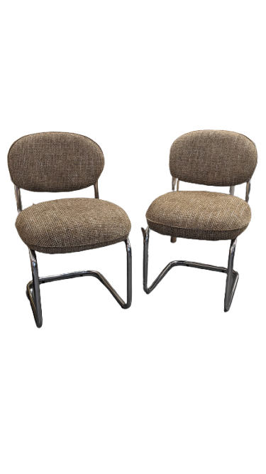 Paire de Chaises, Tweed marron caramel & métal chromé AMBERTA