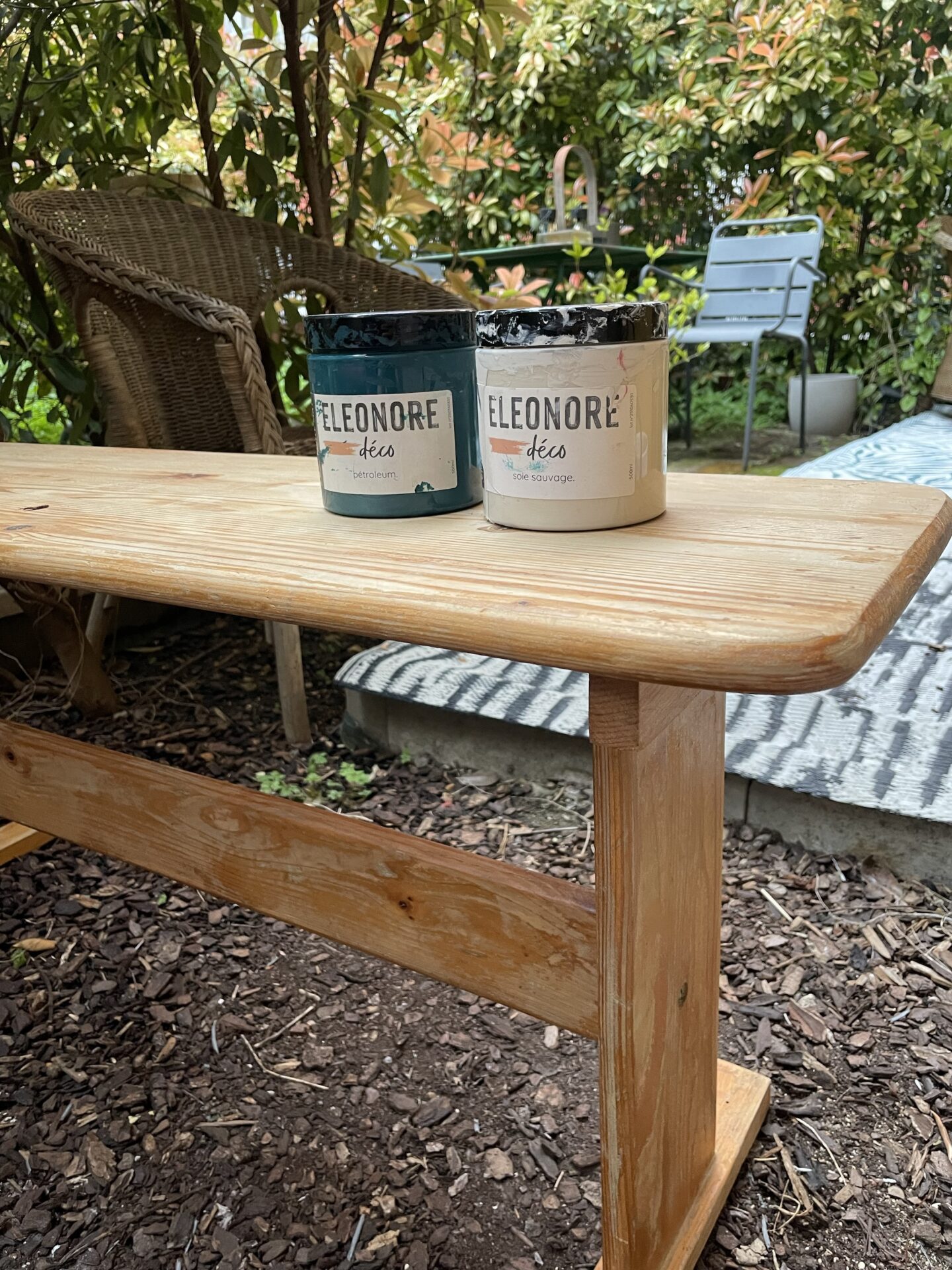 Banc en bois bleu canard – Image 7
