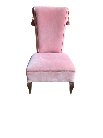 Fauteuil ancien dossier haut velours rose pale