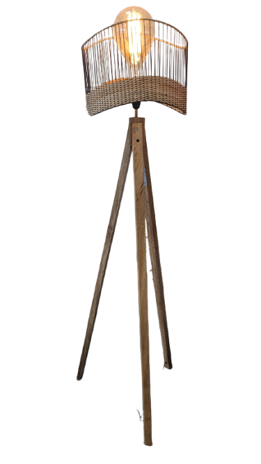 Lampadaire en manguier massif et rotin - Oviala