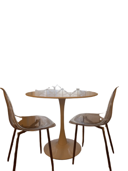 Lot table blanche tulipe + 2 chaises transparentes