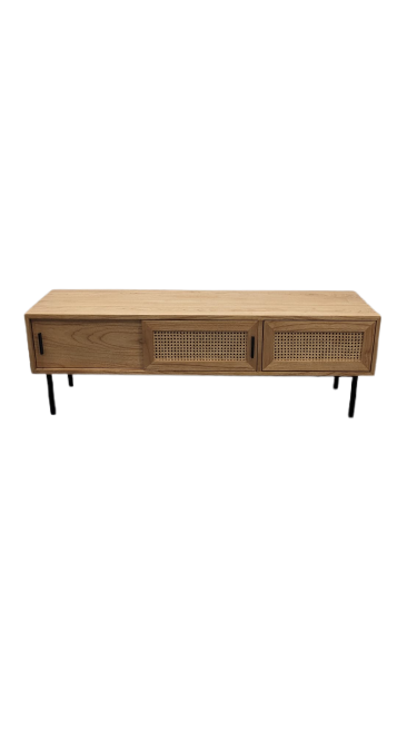 Meuble TV en mindi massif et cannage 140 cm