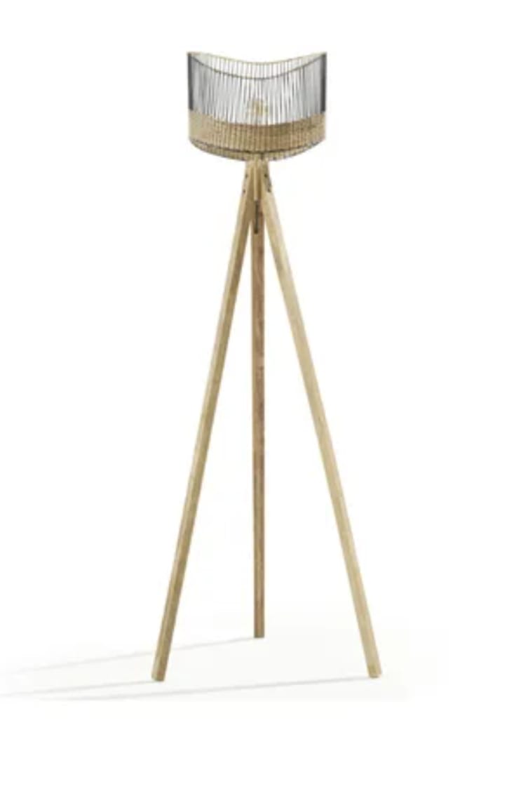 Lampadaire en manguier massif et rotin - Oviala – Image 3
