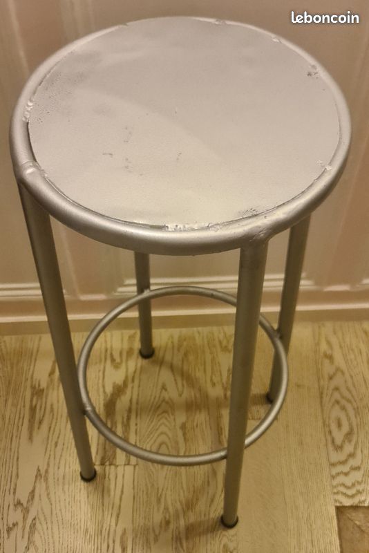 Tabouret Bar Acier Gris Métallisé Ancien – Image 3