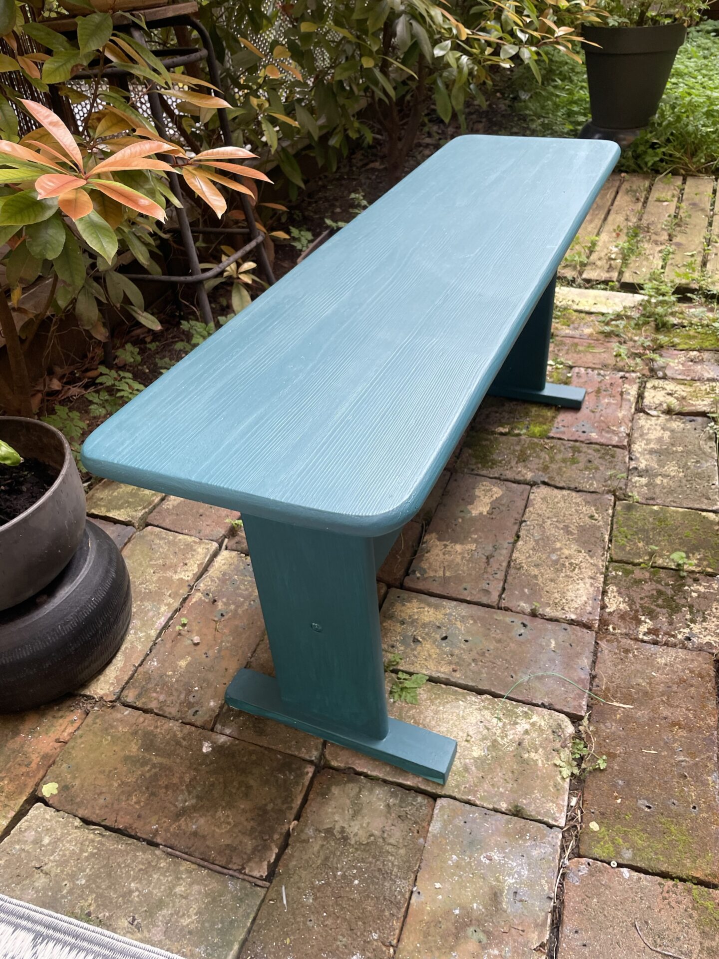 Banc en bois bleu canard – Image 3