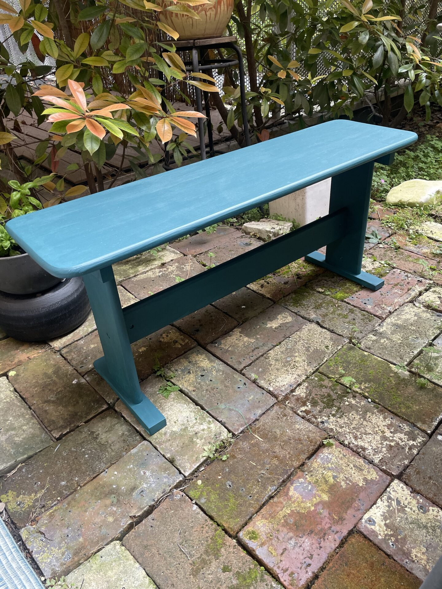 Banc en bois bleu canard – Image 5