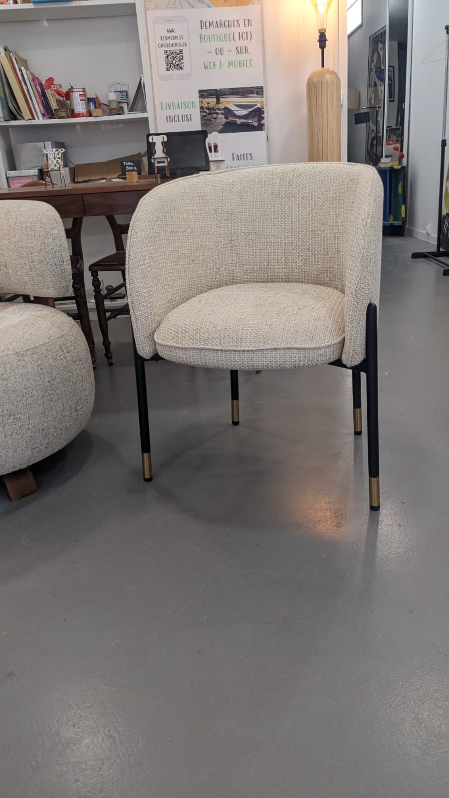 Chaise, Tweed crème & métal noir CHUCK – Image 5