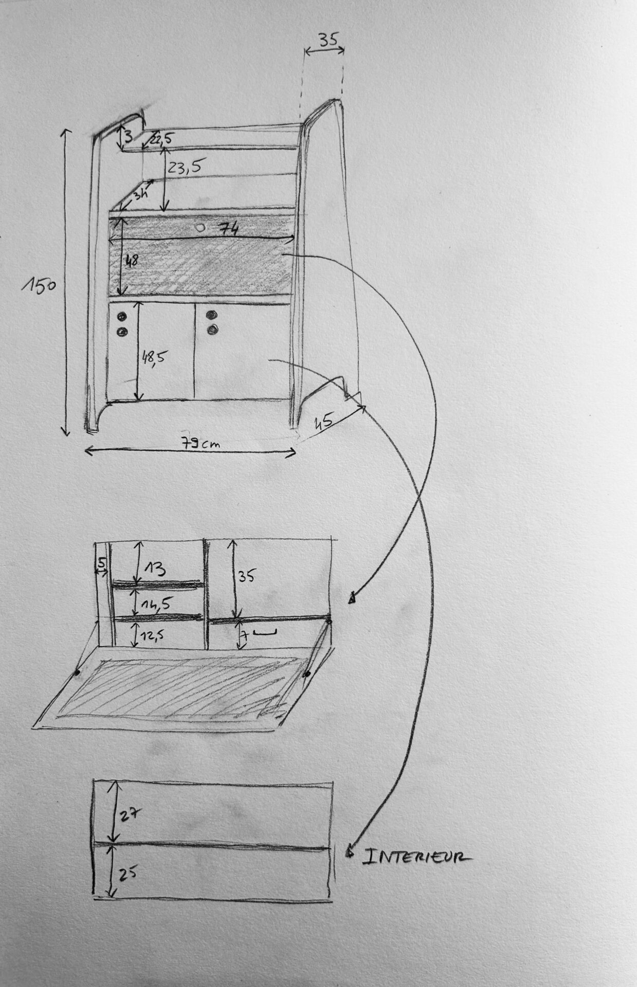 Bureau secrétaire vintage en bois - années 60/70 – Image 4