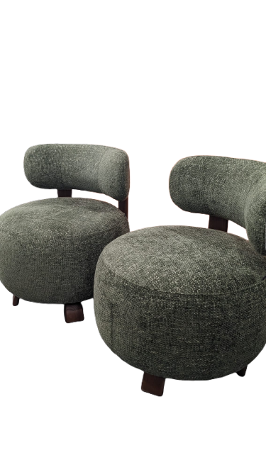 Paire de Fauteuils PLATON bois noyer tweed vert