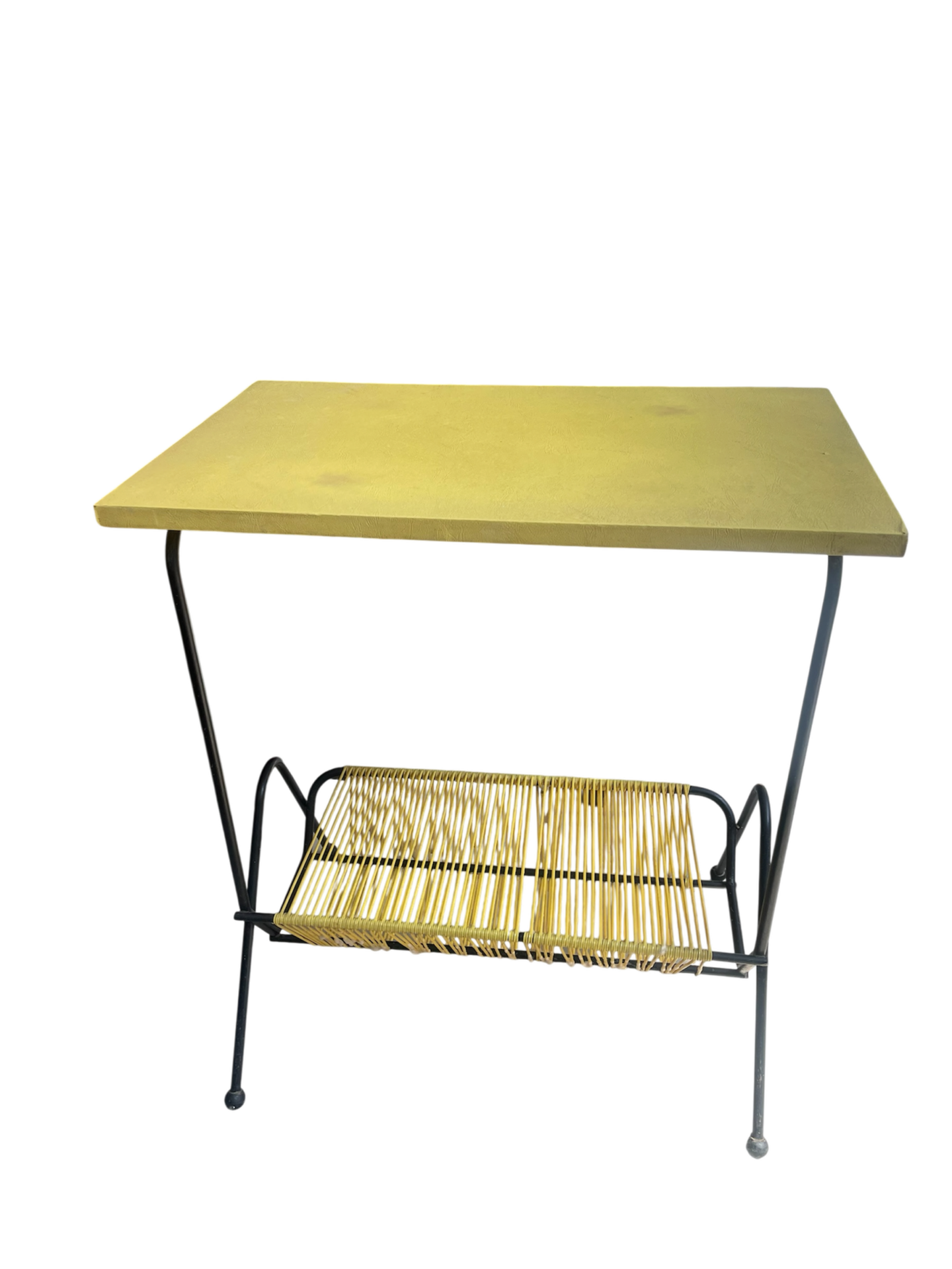 Table d’appoint scoubidou jaune vintage