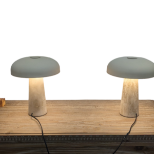 Amanita – paire de lampes de chevet, travertin & métal beige